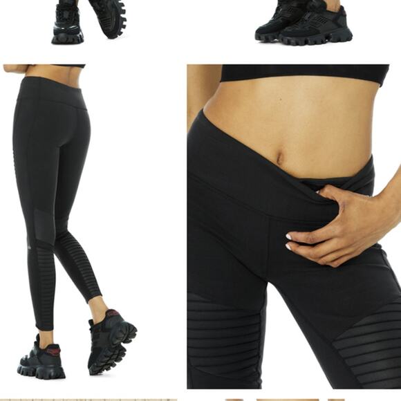 EUC ALO YOGA $158 Black Moto Leggings Women Faux Leather Details Size XS - Picture 2 of 11